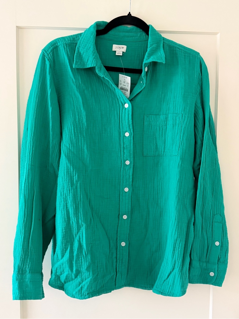 J. Crew Green Gauze Button-Front Long-Sleeve Blouse